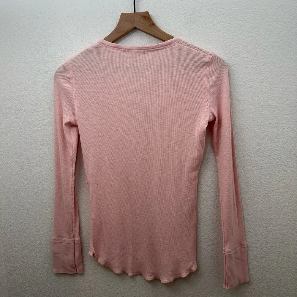 P.J. Salvage Womens Ribbed Henley Pajama Sleep Long Sleeve Pink Small